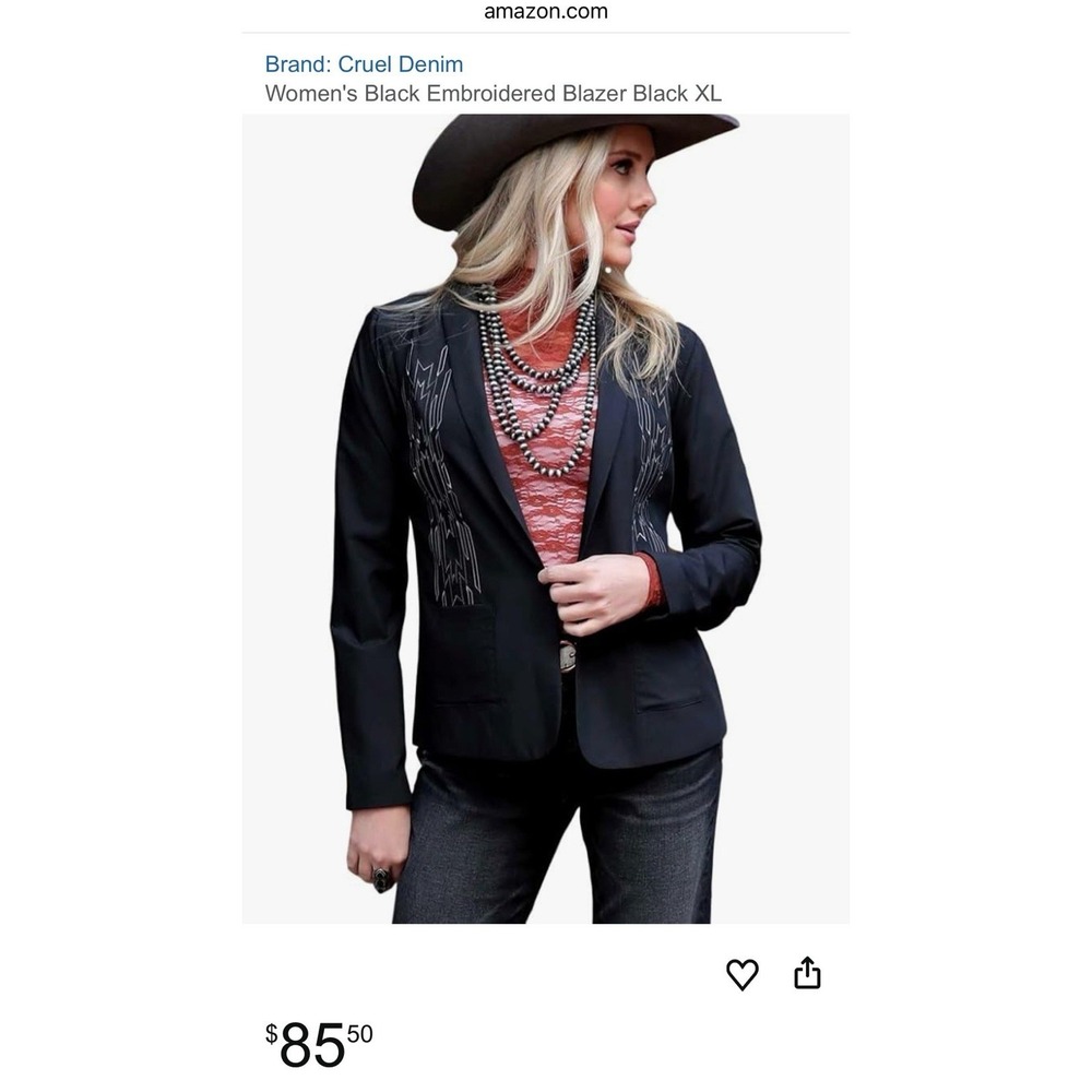 Cruel Denim Black Embroidered Open Blazer Patch Pockets Long Sleeve M